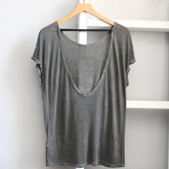 Diesel Women's Gray Logo Roses Printed Open-Back Short Sleeve Top Size Small - Picture 3 of 6